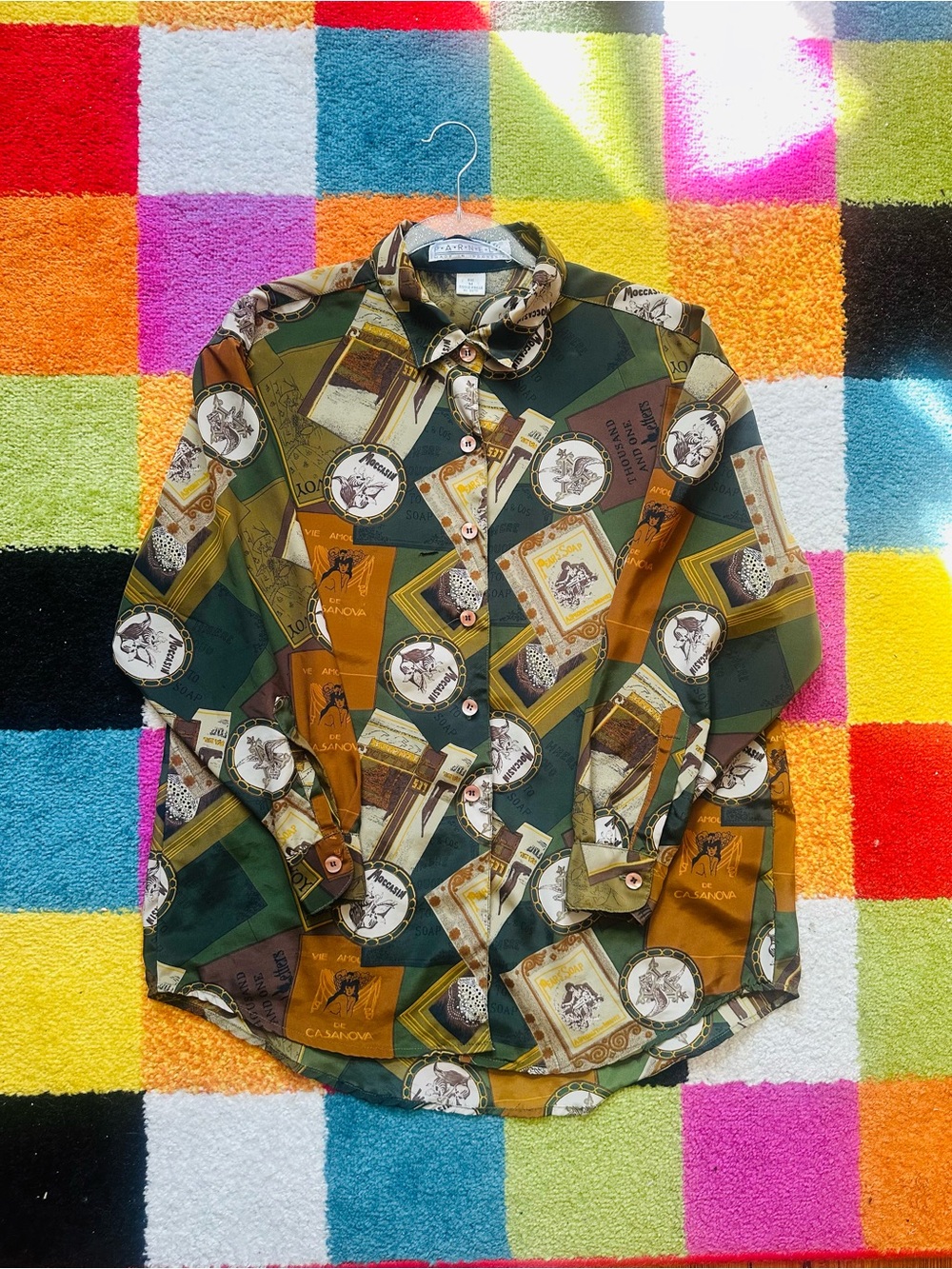 Green & Brown Printed Button-Up Shirt